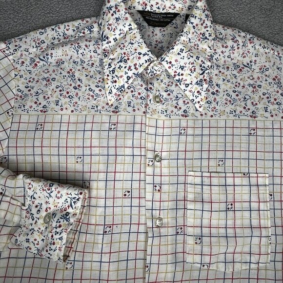 jcpenney Other - Vintage JCPenney Shirt Mens 15.5 34/35 Multicolor Plaid Floral 70s Funky Retro